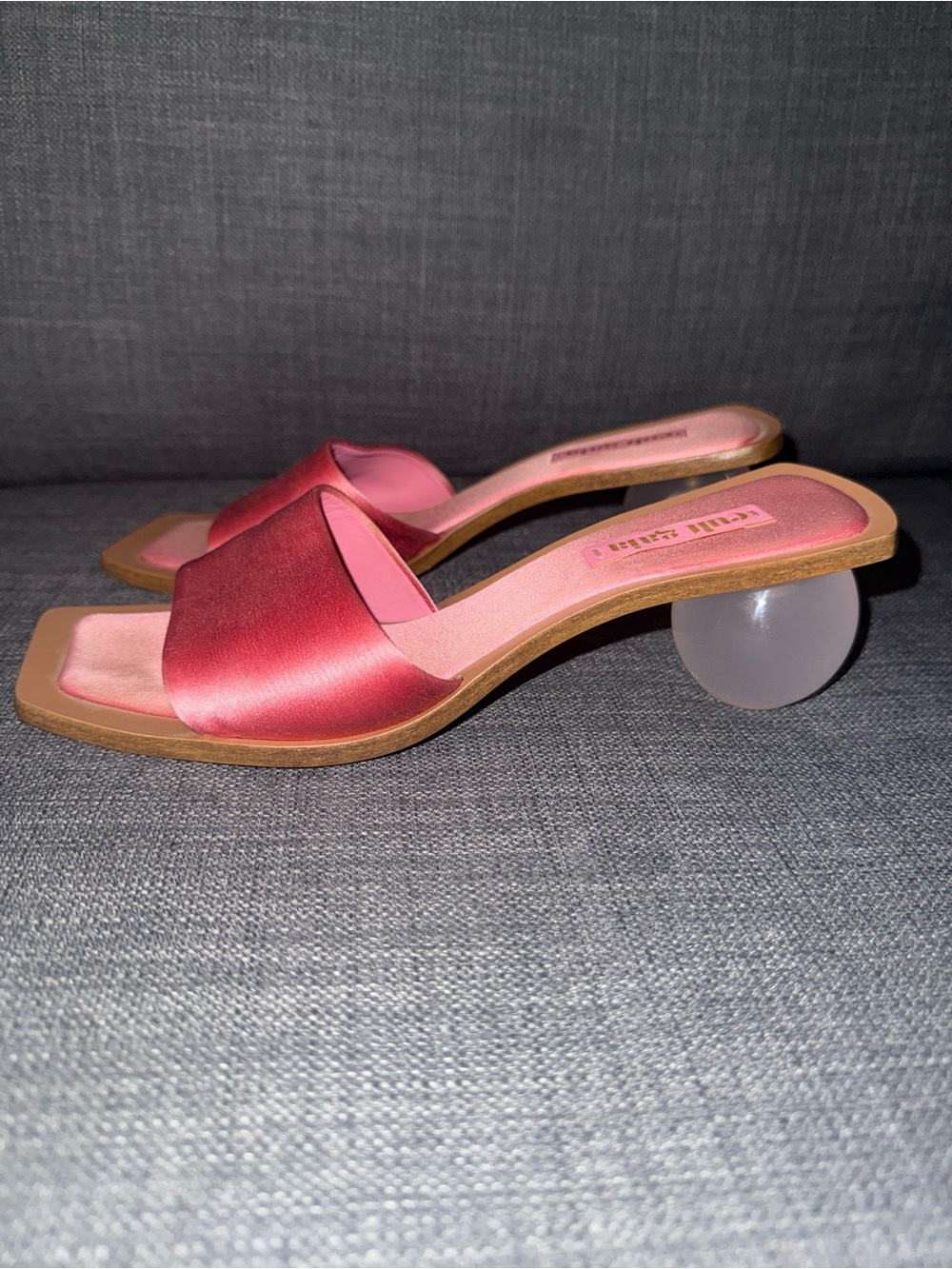 Cult Gaia Pink Satin Slide Sandals with Sculpted Ball Heel - Picture 6 of 9